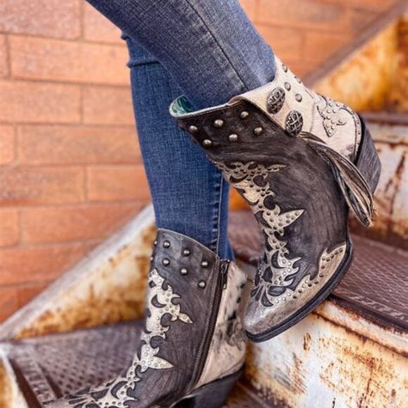 Corral Shoes - CORRAL ANKLE BOOTIES*BOOTS*FRINGE STUDS DISTRESSED METALLIC COWHIDE 9